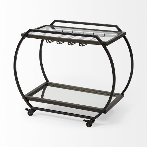 Chriselle Black Metal And Glass Two Tier Bar Cart - Image 5