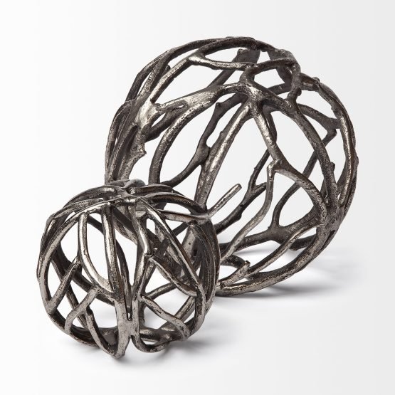 Sphaira I Small 5L x 5W Silver Cast Aluminum Decorative Tree Branch Orb - Image 3