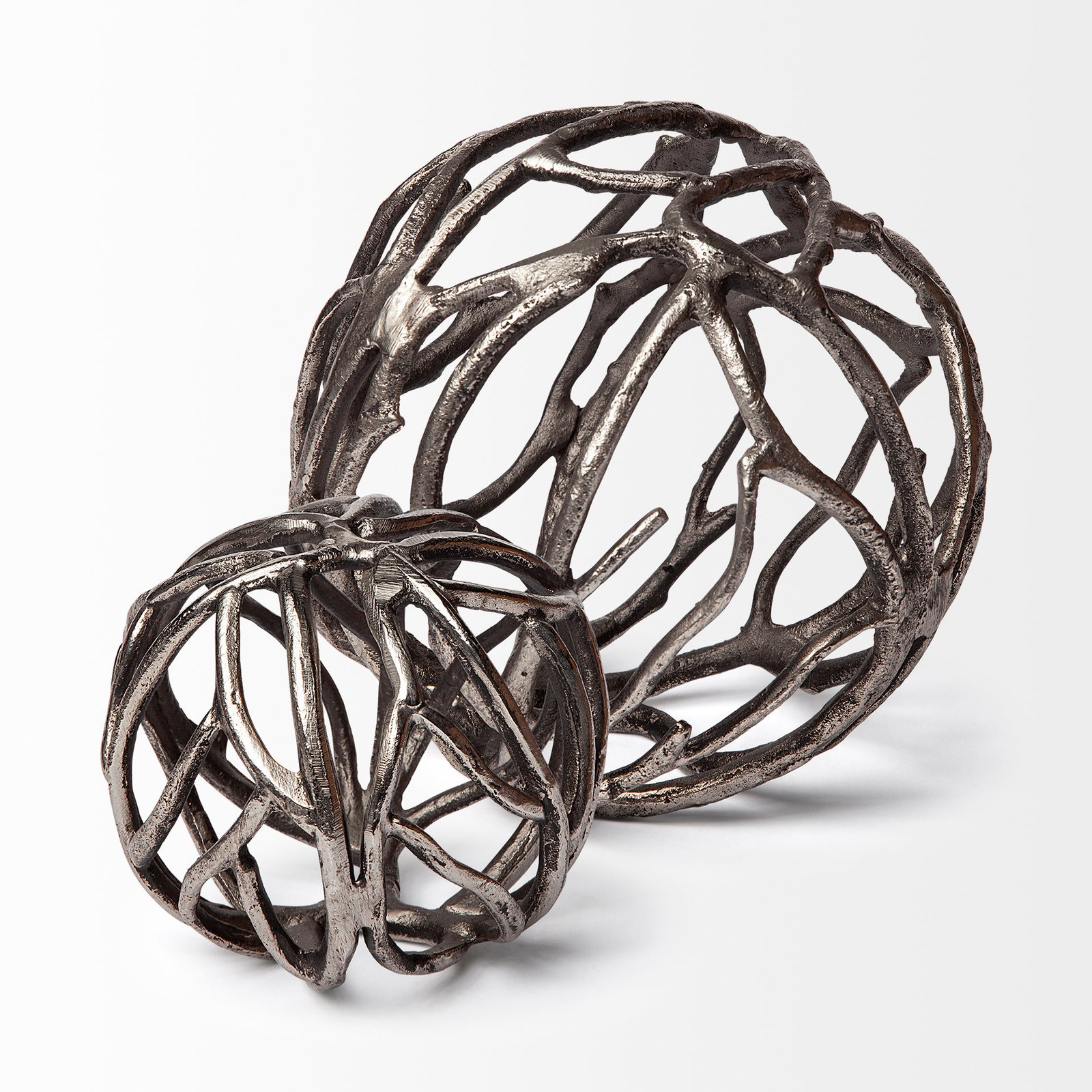 Sphaira II Large 7L x 7W Silver Cast Aluminum Decorative Tree Branch Orb - Image 3