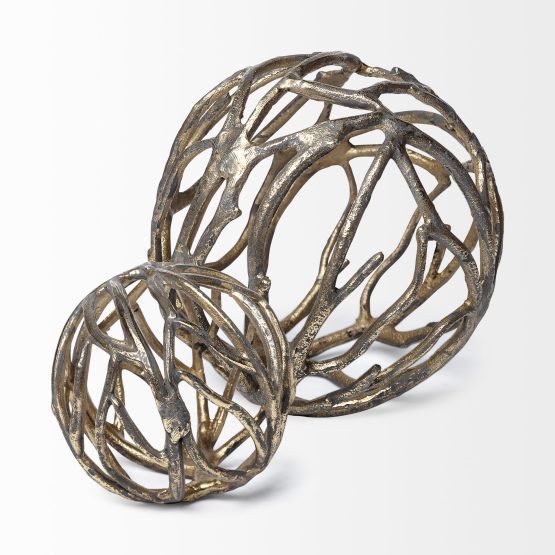 Sphaira Noir II Large 7L x 7W Gold Cast Aluminum Decorative Tree Branch Orb - Image 3