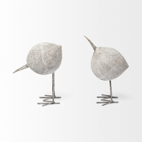 Snipe II 6L x 6W Off-White Resin Bird Ornament W/ Metal Feet - Image 2