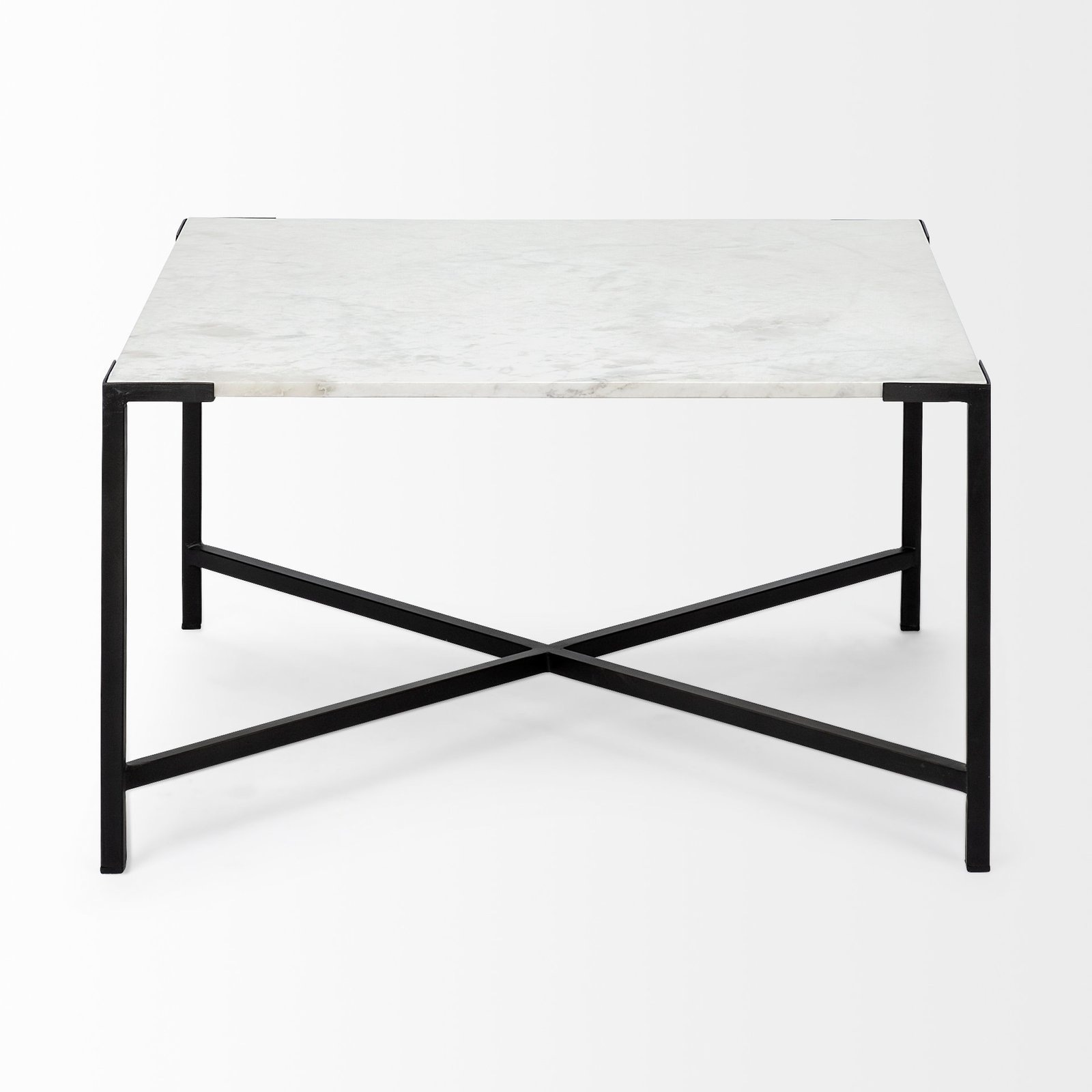 Lucas 30x30 White Marble Top Black Metal Base Coffee Table - Image 2