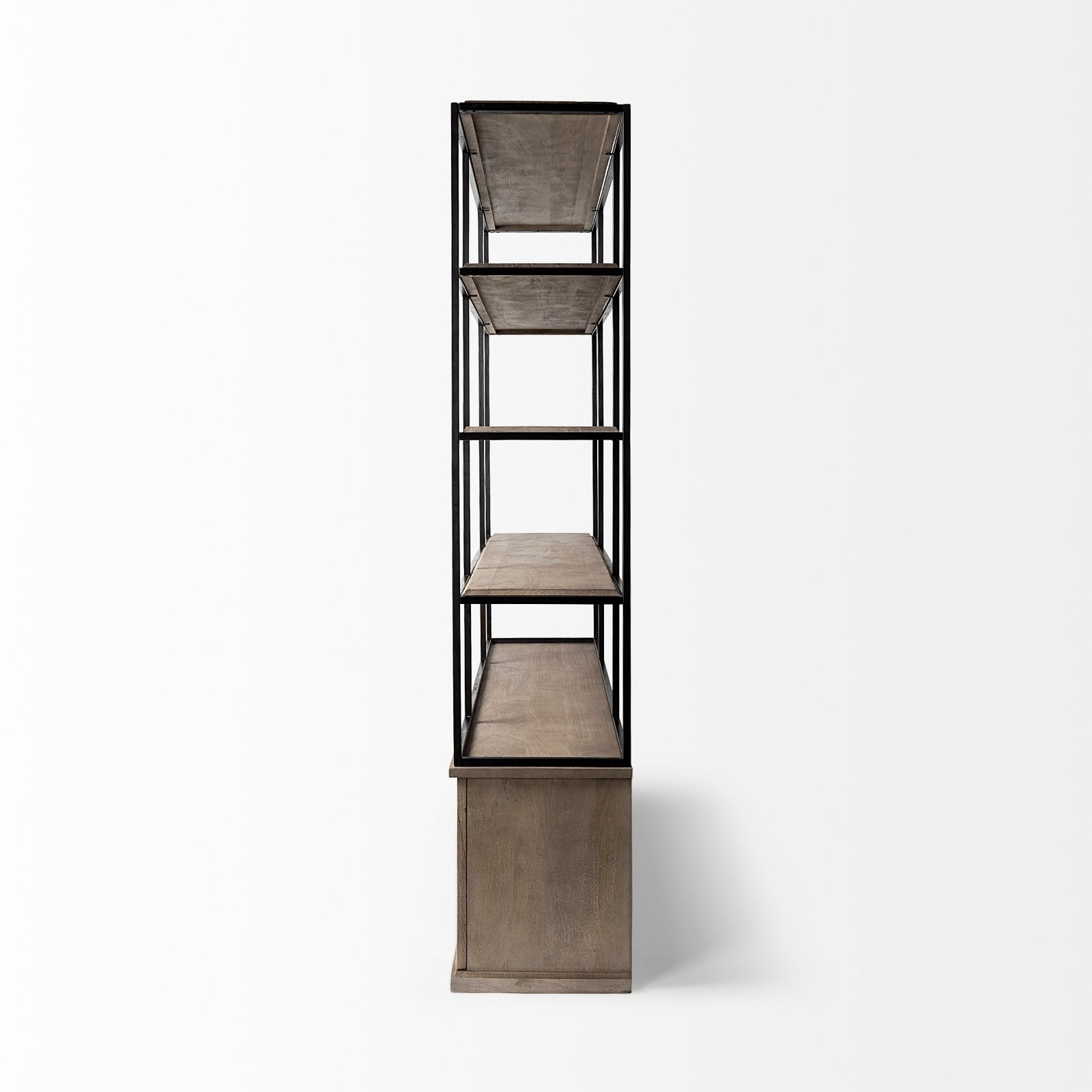 Braxton I Light Brown Wood and Iron Three Shelf Shelving Unit 81.5L x 18.5W x 90 - Image 3