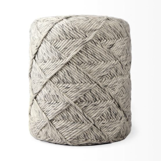 Esfera 17.7L x 15.7W x 15.7H Beige Chevron Woven Round Pouf - Image 2