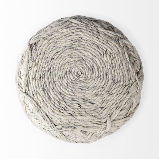 Esfera 17.7L x 15.7W x 15.7H Beige Chevron Woven Round Pouf - Image 3