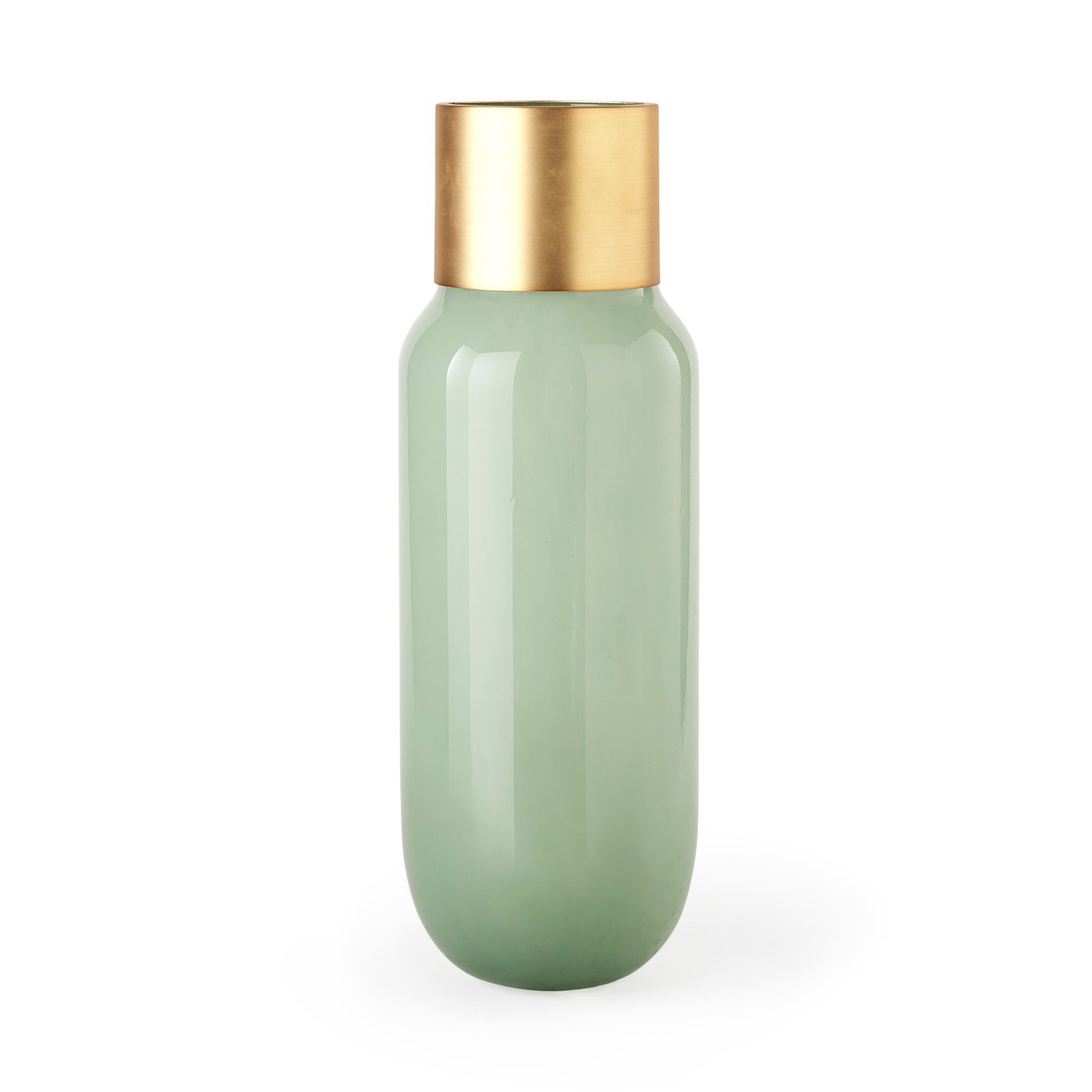 Minty  5.7L x 5.7W x 16.8H Green Glass Vase W/Matte Gold Metal Neck Cuff
