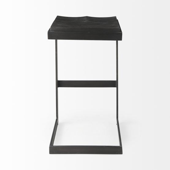 Kiran 17L x 17W x 30H Black Wood W/ Black Metal Base C-Shape Bar Stool - Image 4