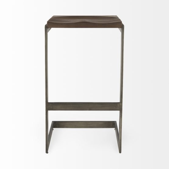 Kiran 17L x 17W x 30H Medium Brown Wood W/ Antique Nickel Finished Metal Frame Bar Stool - Image 2