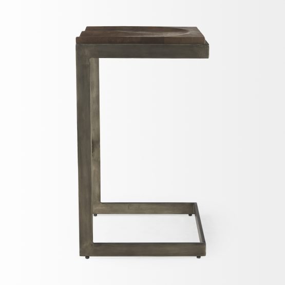 Kiran 17L x 17W x 30H Medium Brown Wood W/ Antique Nickel Finished Metal Frame Bar Stool - Image 3