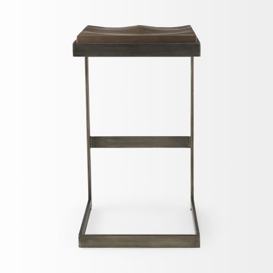 Kiran 17L x 17W x 30H Medium Brown Wood W/ Antique Nickel Finished Metal Frame Bar Stool - Image 4