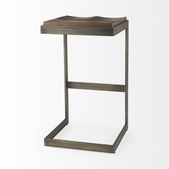 Kiran 17L x 17W x 30H Medium Brown Wood W/ Antique Nickel Finished Metal Frame Bar Stool - Image 5