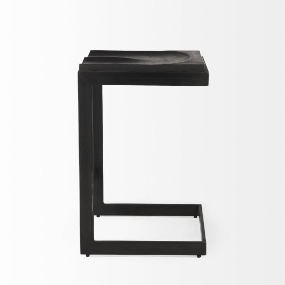 Kiran 17L x 17W x 26H Black Wood W/ Black Metal Base C-Shape Counter Stool - Image 3