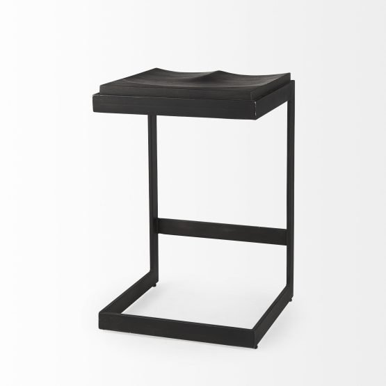 Kiran 17L x 17W x 26H Black Wood W/ Black Metal Base C-Shape Counter Stool - Image 5
