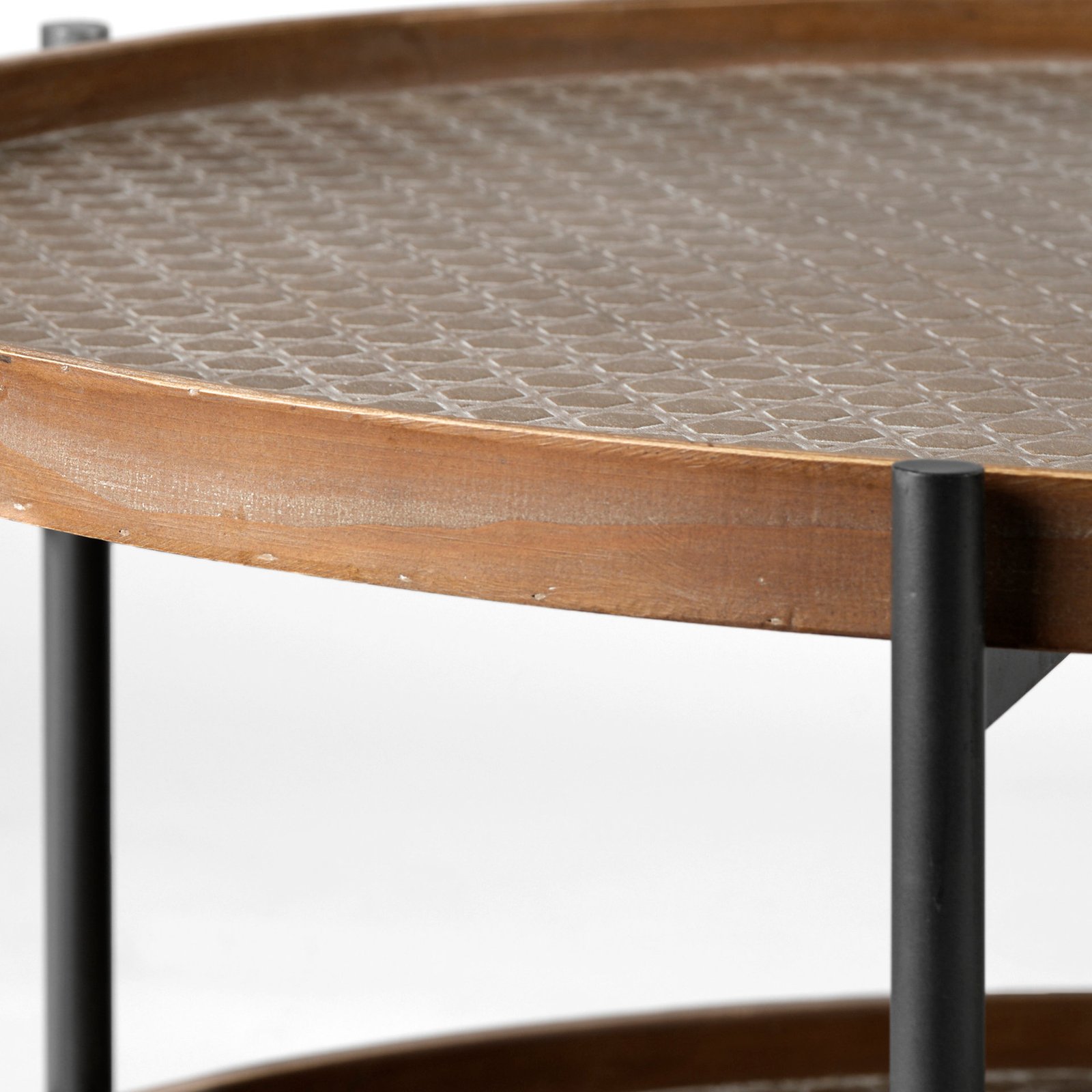 Kade 33" Round Brown Table Gray Metal Frame Two-Tier Coffee Table - Image 4