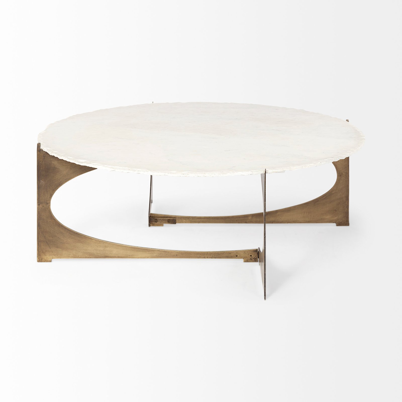 Reinhold 49" Round White Marble Top Gold Metal Base Coffee Table - Image 3