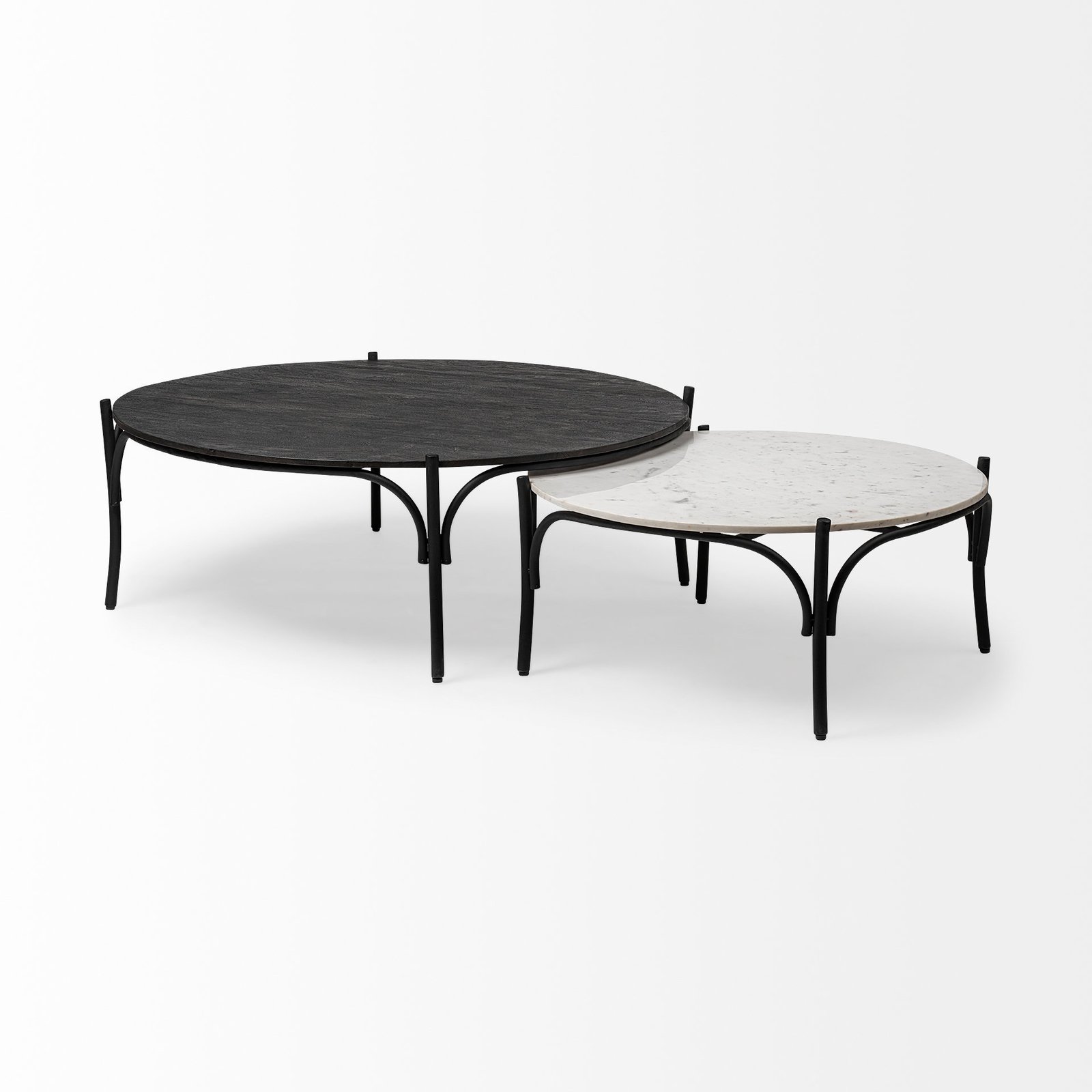 Etienne 36" Round White Marble Top Black Metal Base Coffee Table - Image 4