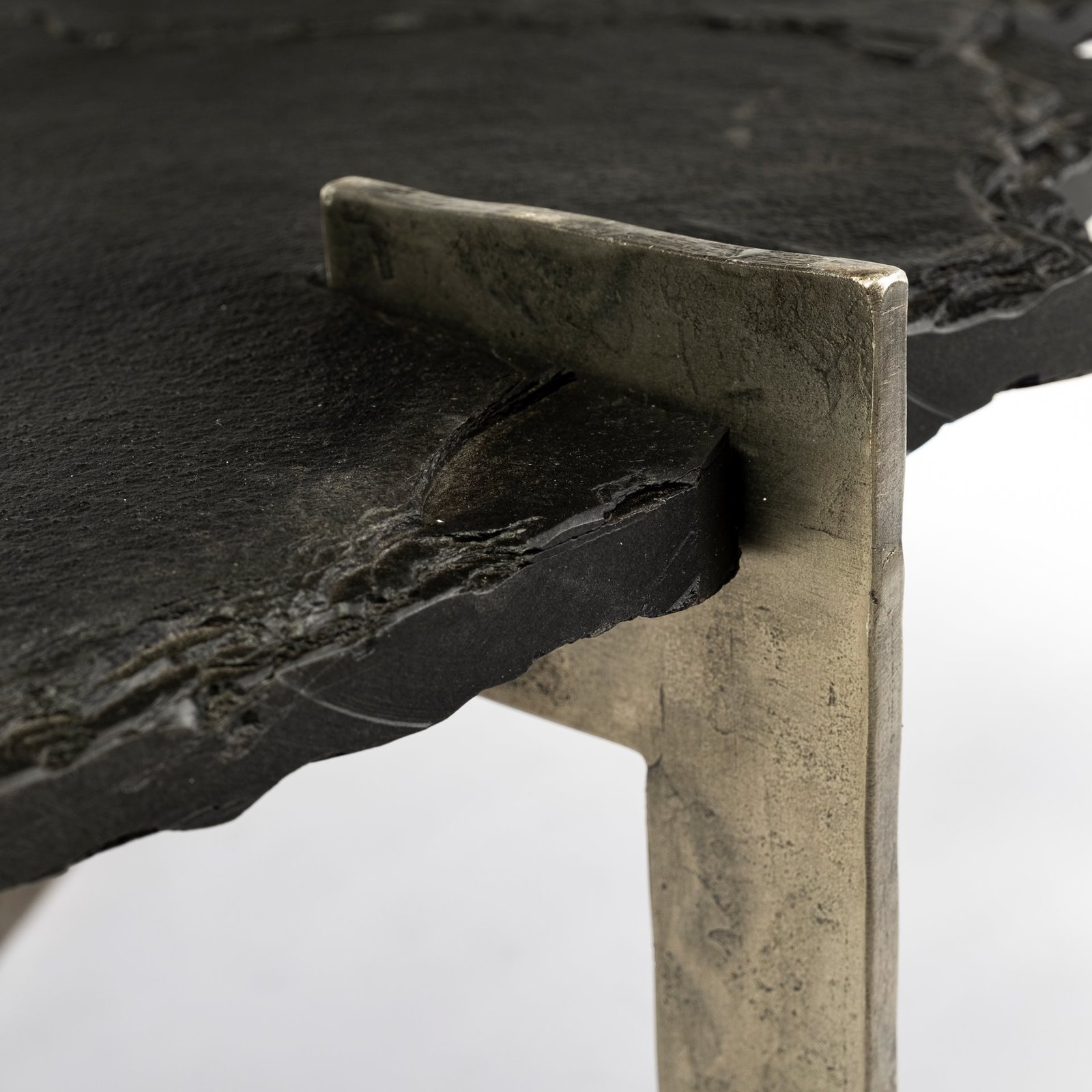 Shale 37" Irregular Live-Edge Black Slate w/Flat Iron Base Coffee Table - Image 3