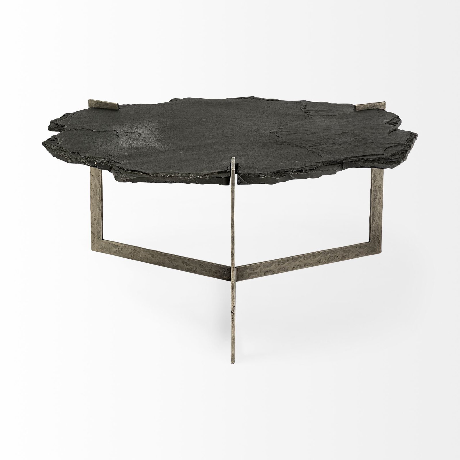 Shale 37" Irregular Live-Edge Black Slate w/Flat Iron Base Coffee Table - Image 5