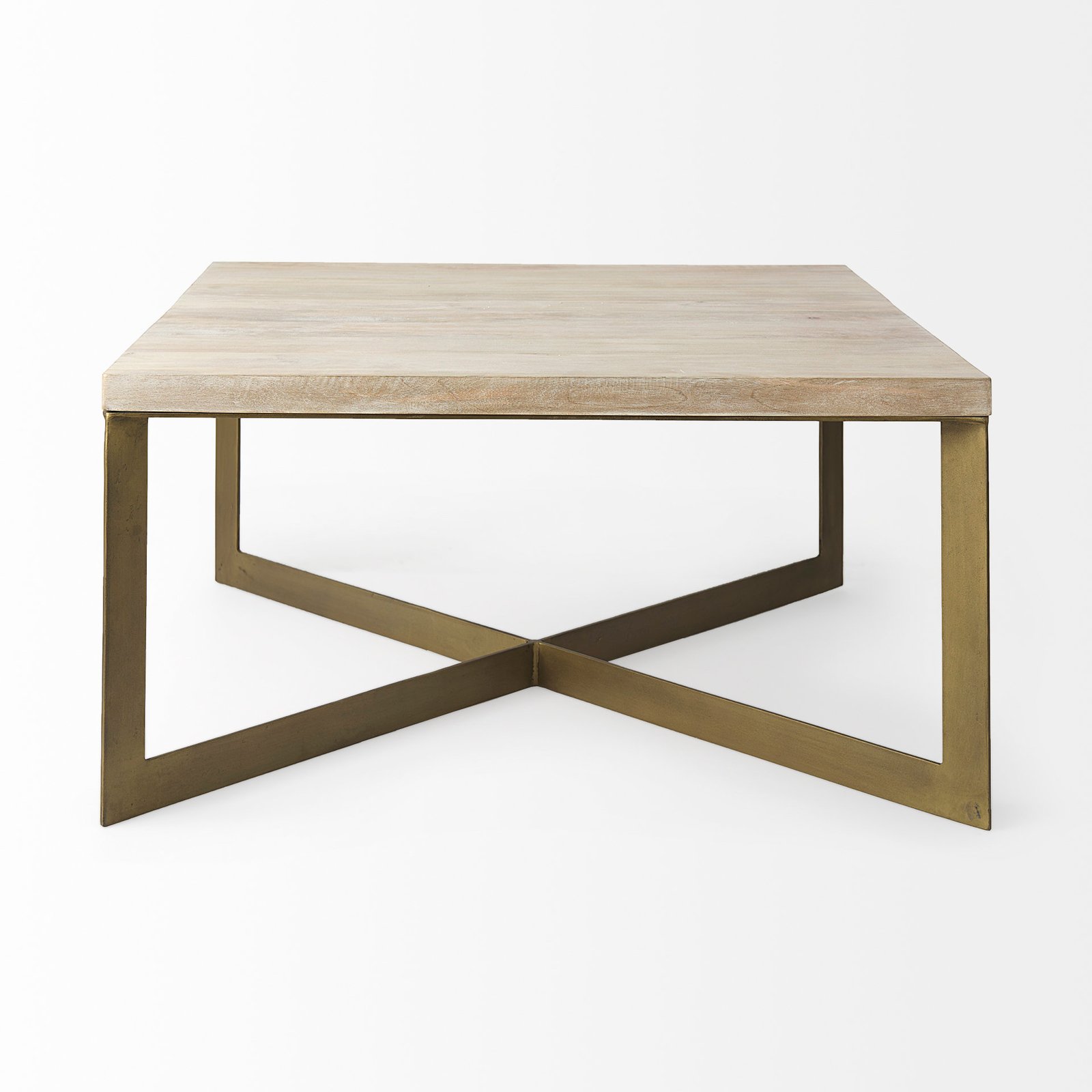 Faye 34L x 34W x 17H Barely Gray Finished Wood W/Gold Metal Base Square Coffee Table - Image 2