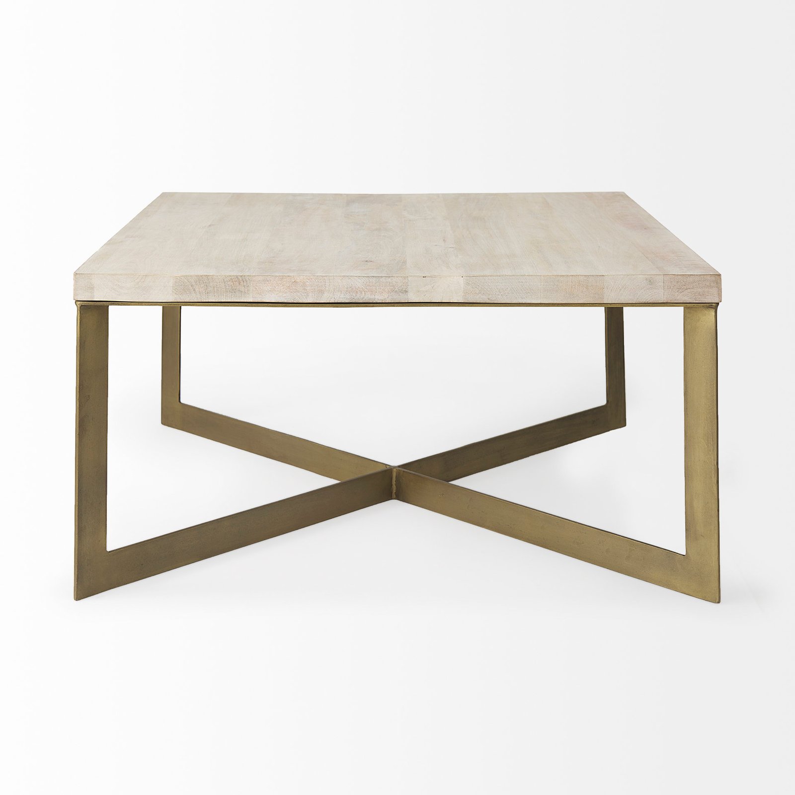 Faye 34L x 34W x 17H Barely Gray Finished Wood W/Gold Metal Base Square Coffee Table - Image 3