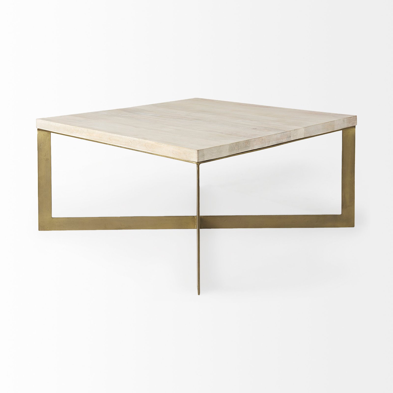 Faye 34L x 34W x 17H Barely Gray Finished Wood W/Gold Metal Base Square Coffee Table - Image 4