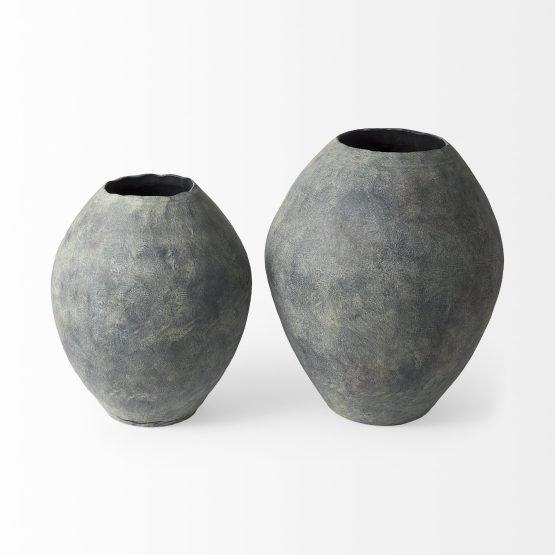 Gobi 20L x 23H Small Gray Ceramic Oval Vase - Image 2