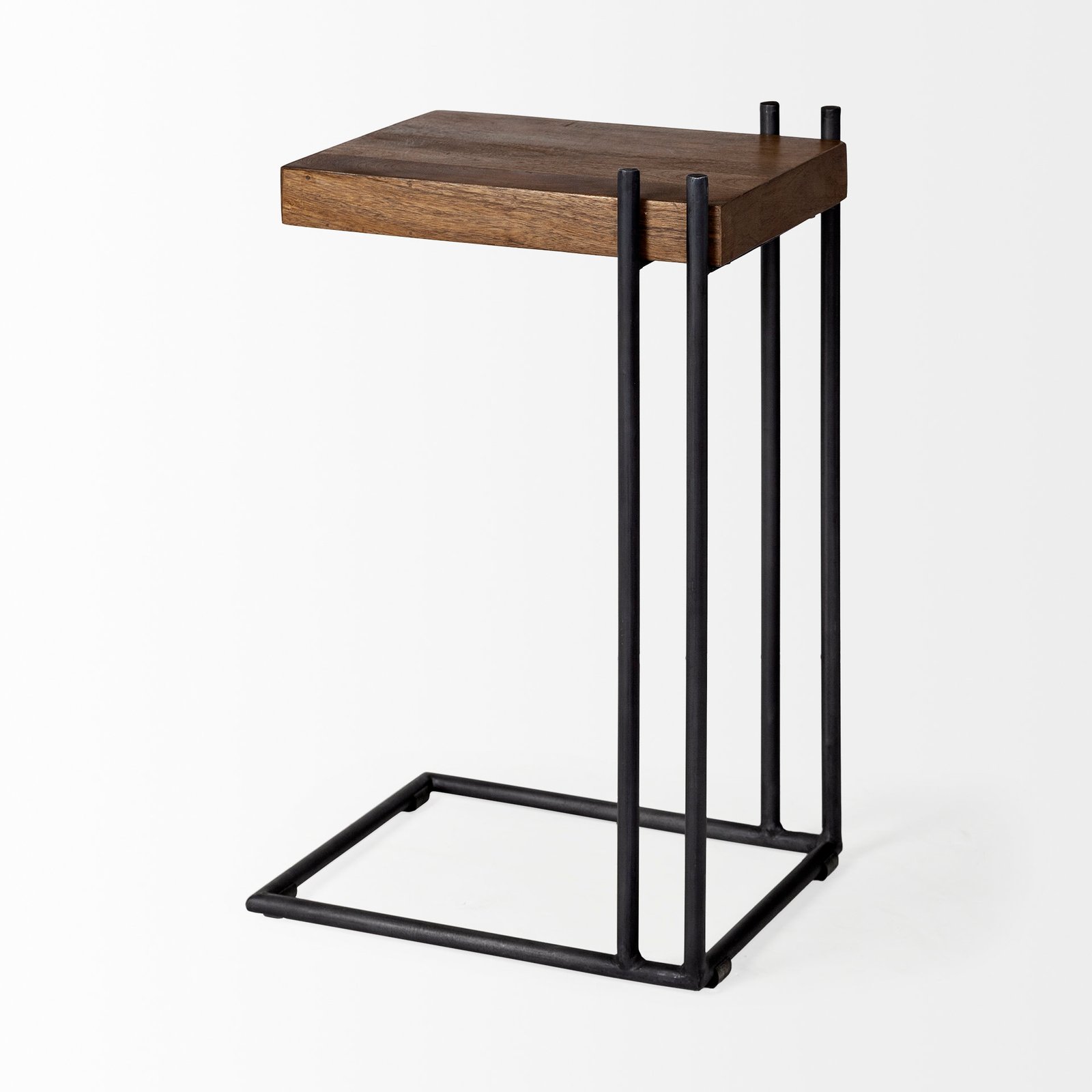 Maddox 16L x 13.5W x 27H Medium Brown Wood w/ Black Metal C-shaped End/Side Table - Image 2