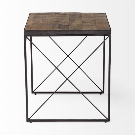 Trestman II 24" x 22.5" Square Top Medium Brown Wood and Iron Cross Braced End/Side Table - Image 2