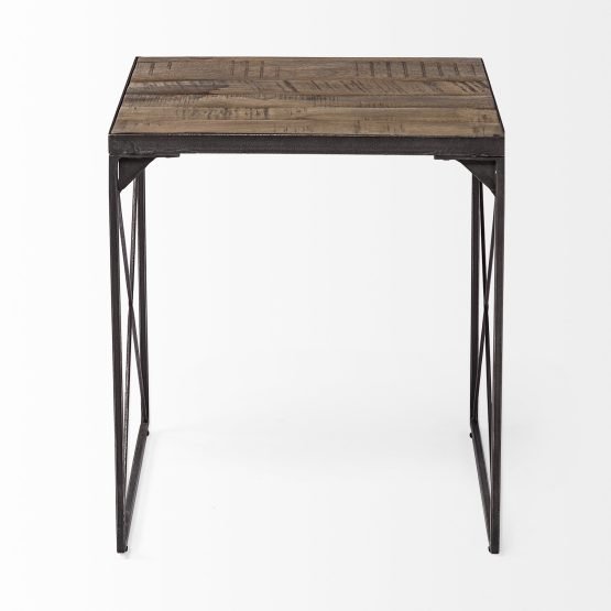 Trestman II 24" x 22.5" Square Top Medium Brown Wood and Iron Cross Braced End/Side Table - Image 3