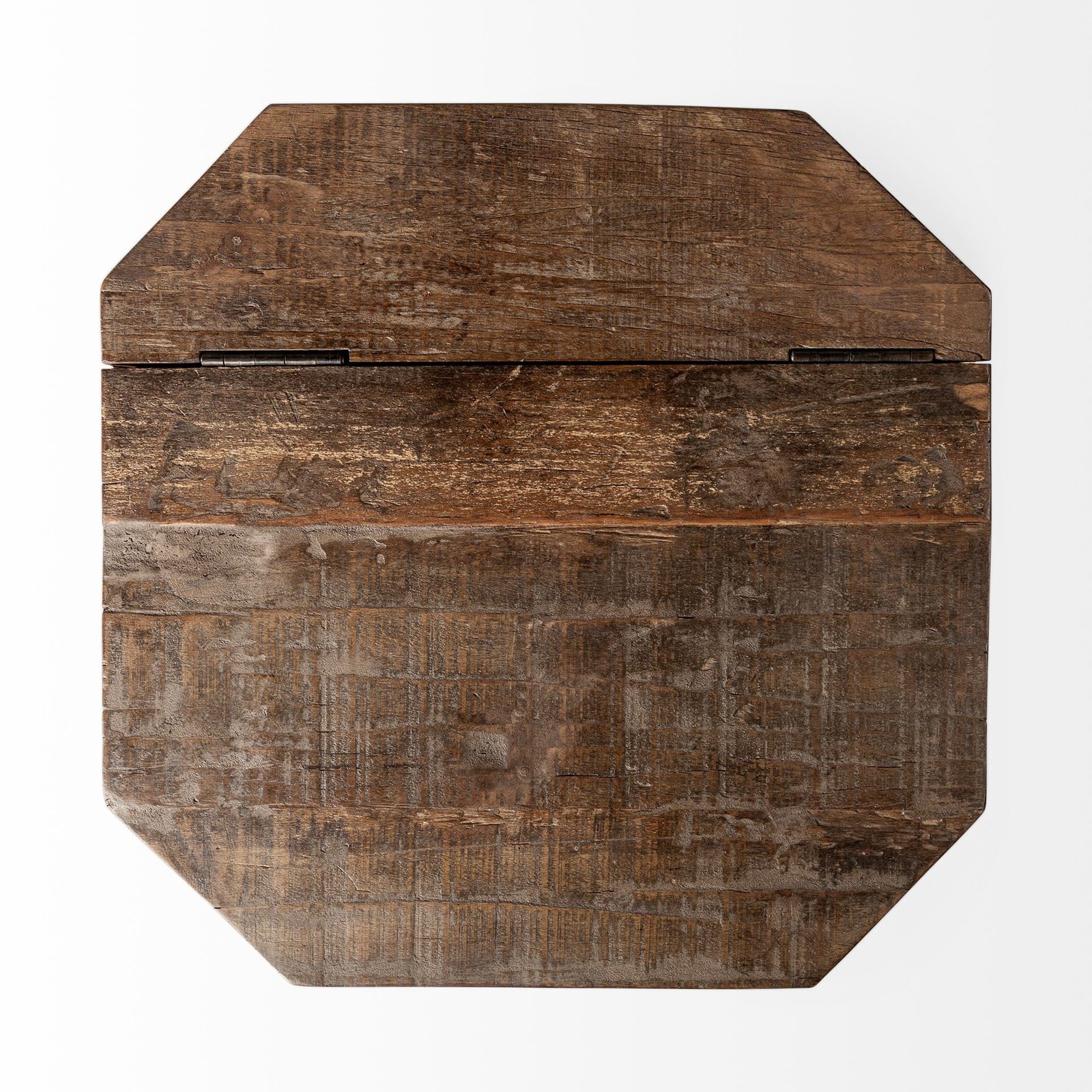 Esagono Octagonal Gold Metal-Clad Reclaimed Wood End/Side Table w/ Storage - Image 5