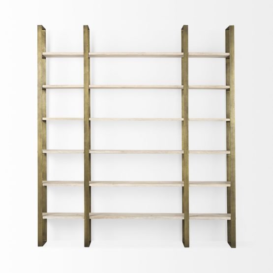 Taunton 80L x 10.5W x 90H Light Brown Wood W/ Gold Metal Frame 6 Tier Shelving Unit - Image 2