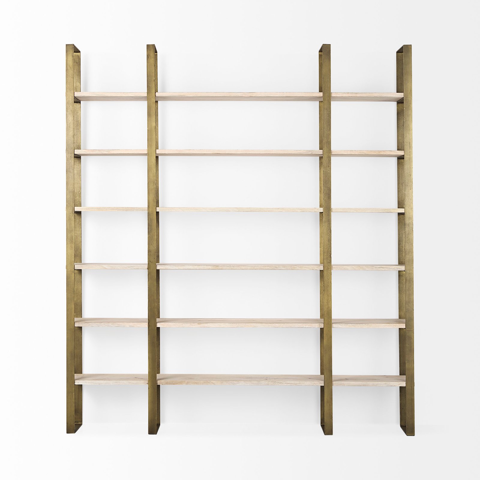 Taunton 80L x 10.5W x 90H Light Brown Wood W/ Gold Metal Frame 6 Tier Shelving Unit - Image 2
