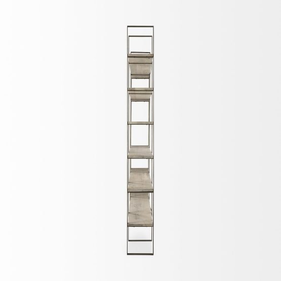 Taunton 80L x 10.5W x 90H Light Brown Wood W/ Gold Metal Frame 6 Tier Shelving Unit - Image 3