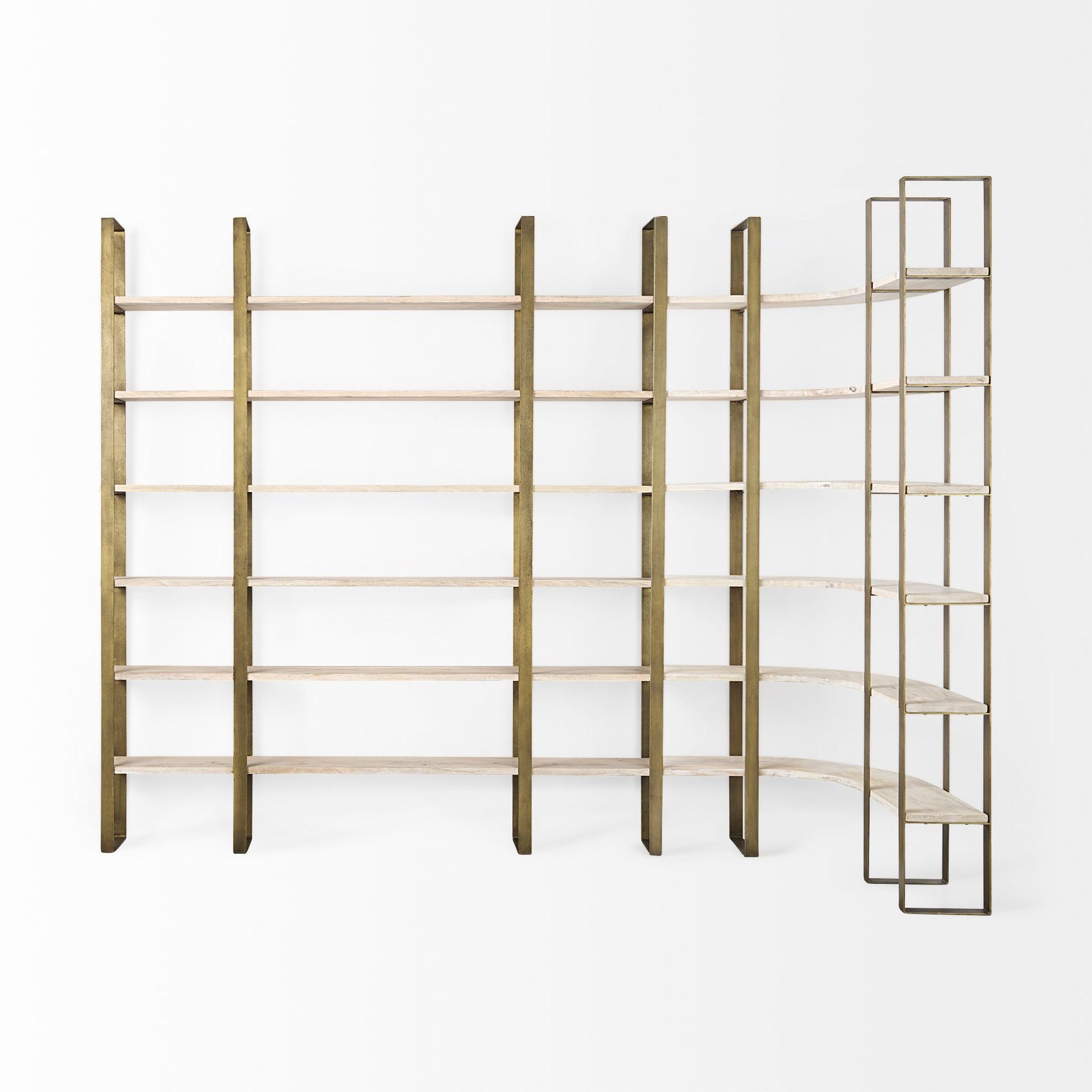 Taunton 80L x 10.5W x 90H Light Brown Wood W/ Gold Metal Frame 6 Tier Shelving Unit - Image 4