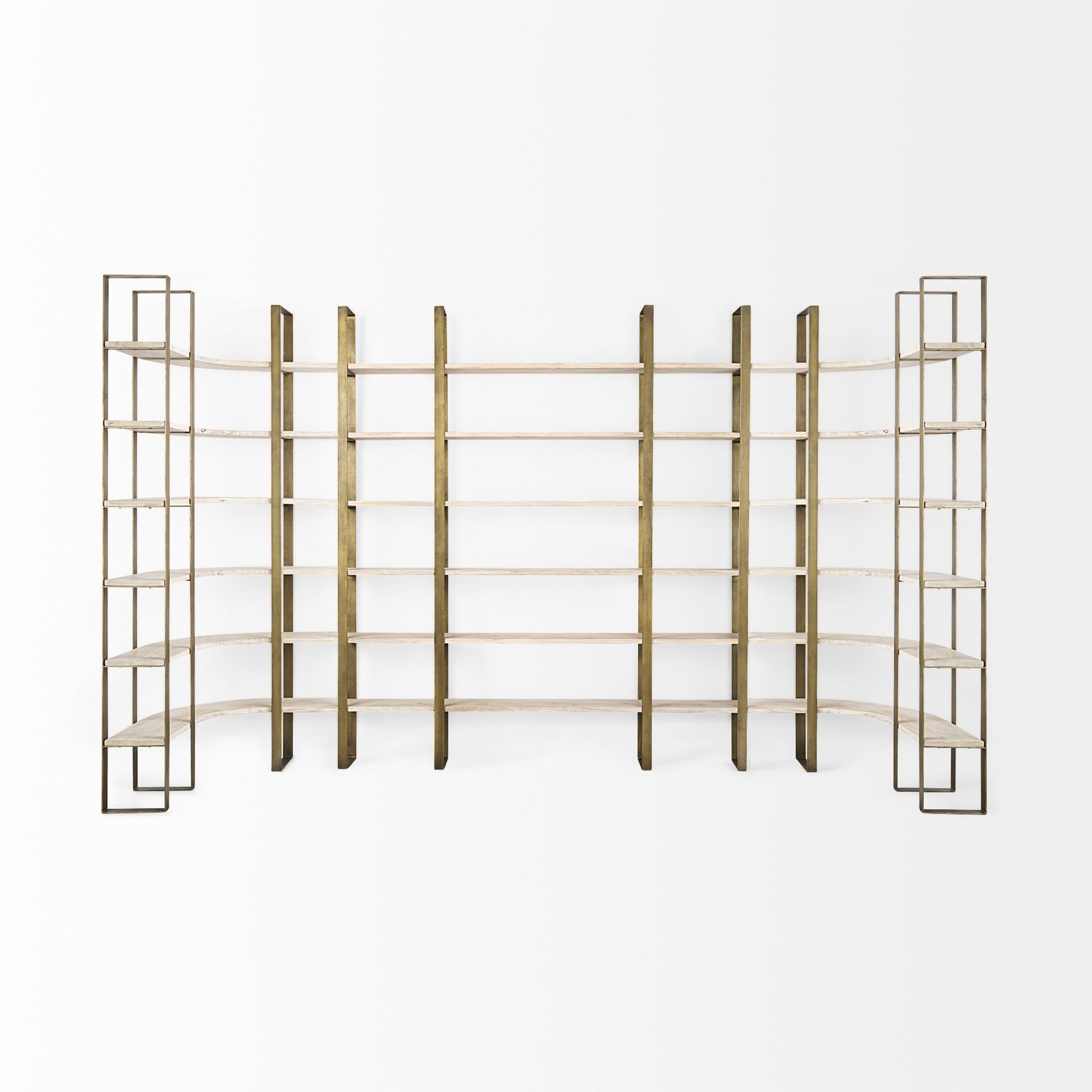 Taunton 80L x 10.5W x 90H Light Brown Wood W/ Gold Metal Frame 6 Tier Shelving Unit - Image 5