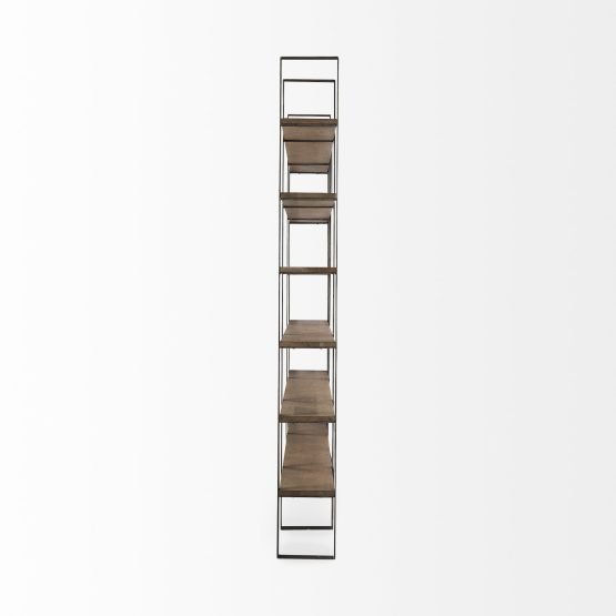 Taunton 80L x 10.5W x 90H Medium Brown Wood W/ Antique Nickel Metal Frame 6 Tier Shelving Unit - Image 3
