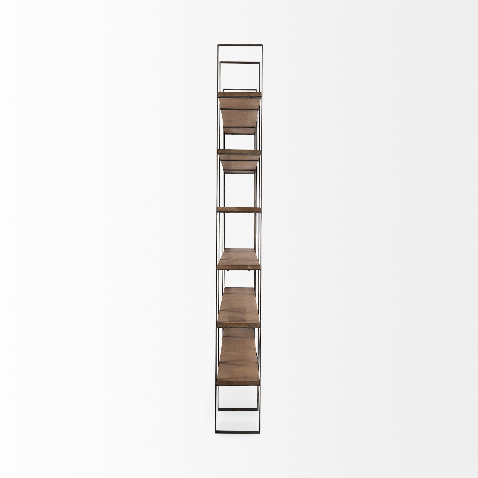 Taunton 80L x 10.5W x 90H Medium Brown Wood W/ Antique Nickel Metal Frame 6 Tier Shelving Unit - Image 3