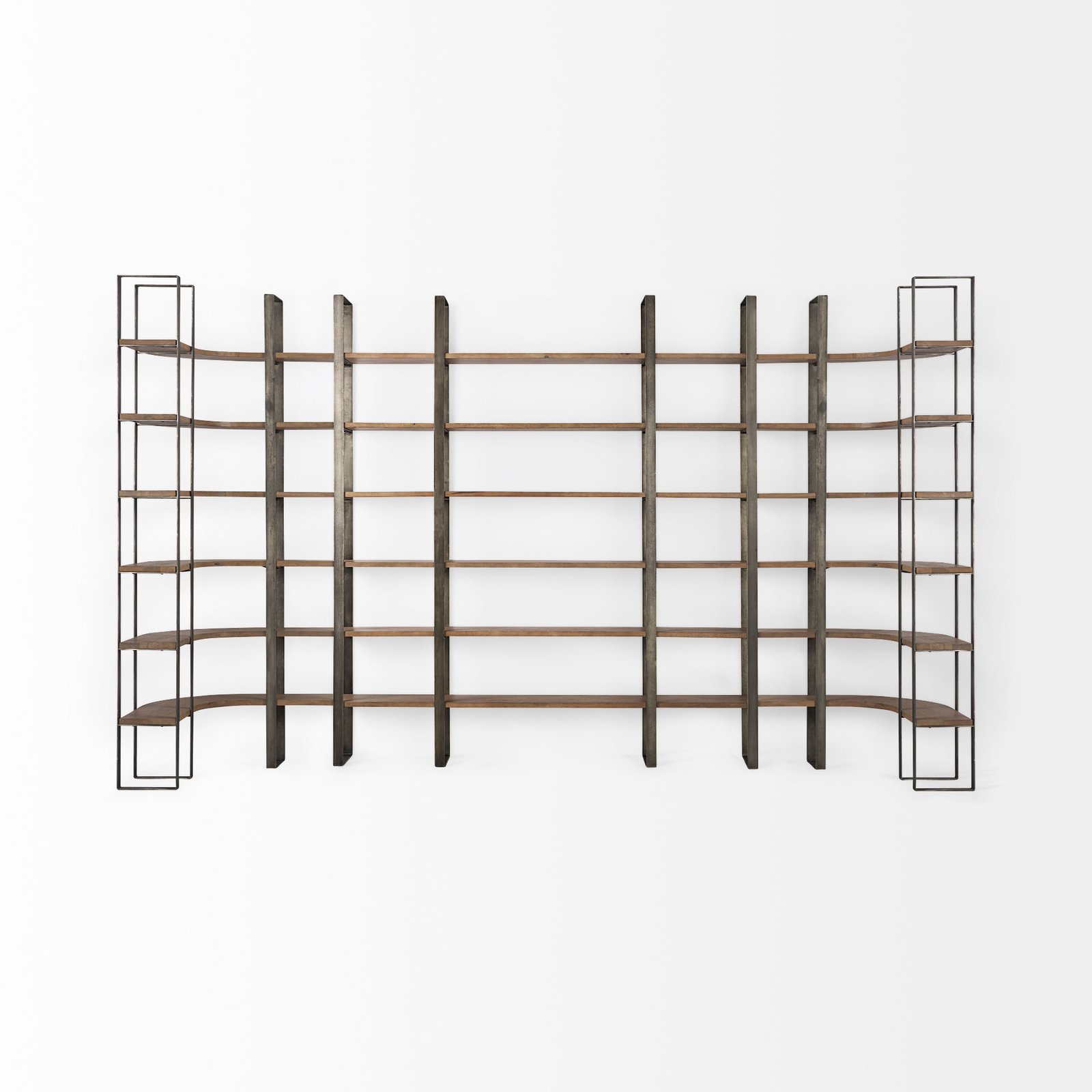 Taunton 80L x 10.5W x 90H Medium Brown Wood W/ Antique Nickel Metal Frame 6 Tier Shelving Unit - Image 5