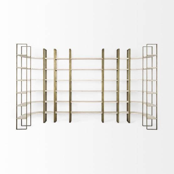 Turner 37L x 37W x 90H Light Brown Wood W/ Gold Metal Frame 6 Tier Curved Shelving Unit - Image 5