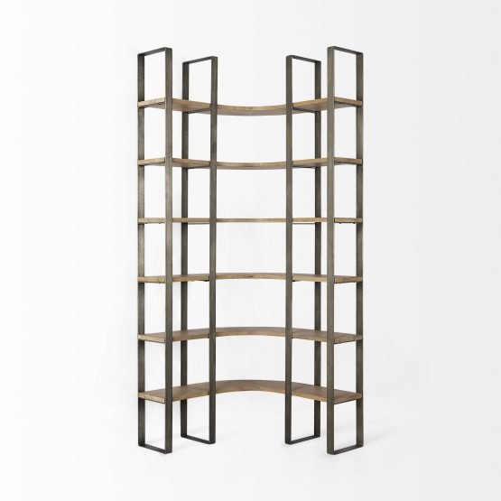 Turner 37L x 37W x 90H Medium Brown Wood W/ Metal Frame 6 Tier Curved Shelving Unit - Image 2