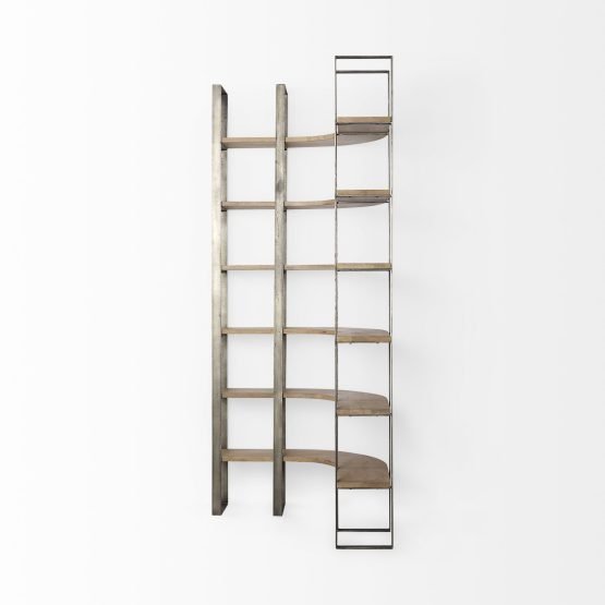 Turner 37L x 37W x 90H Medium Brown Wood W/ Metal Frame 6 Tier Curved Shelving Unit - Image 3