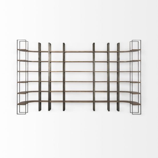 Turner 37L x 37W x 90H Medium Brown Wood W/ Metal Frame 6 Tier Curved Shelving Unit - Image 5