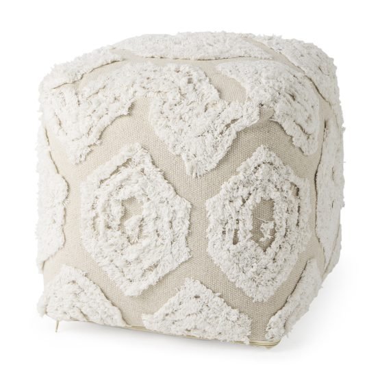 Ekanta 16.0L x 16.0W x 16.0H  Cream/Beige Patterned Cotton Pouf