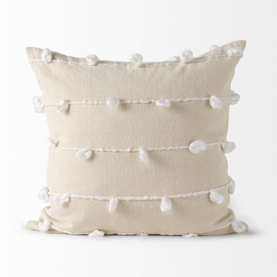 Erica 20 x 20 Cream With White Detail Decorative Pillow Cover - Image 2