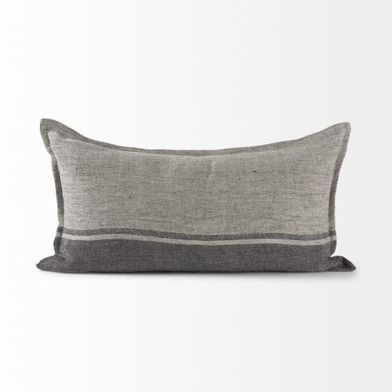Zadie 14L x 26W Light Gray and Dark Gray Fabric Color Blocked Decorative Pillow Cover - Image 2