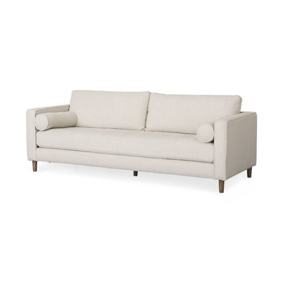 Loretta 88.0L x 36.2W x 33.9H Cream Fabric Three Seater Sofa with Two Bolster Cushions