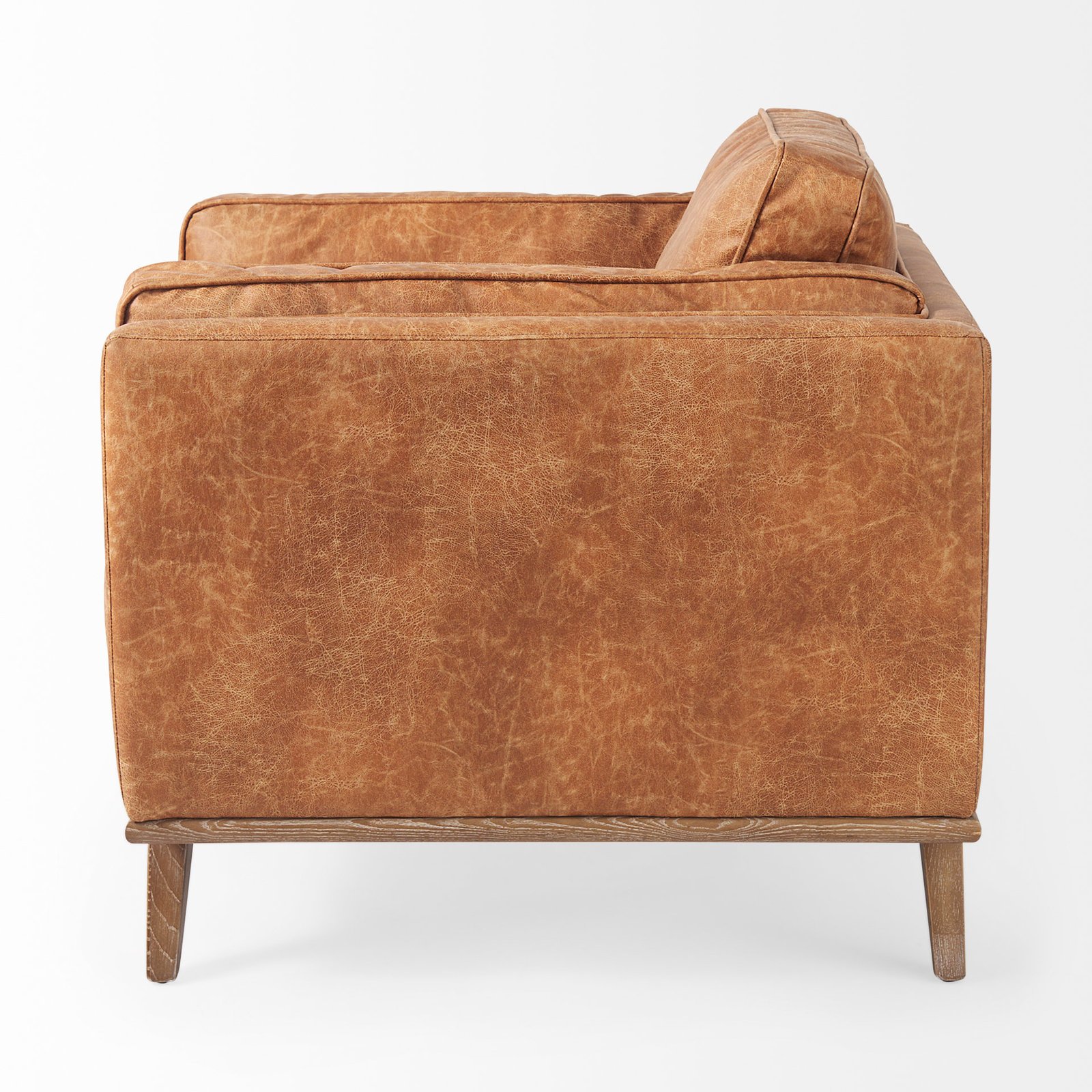Brooks 41.7L x 34.8W x 33.5H Cognac Brown Faux Leather Chair W/ Medium Brown Wooden Legs - Image 3