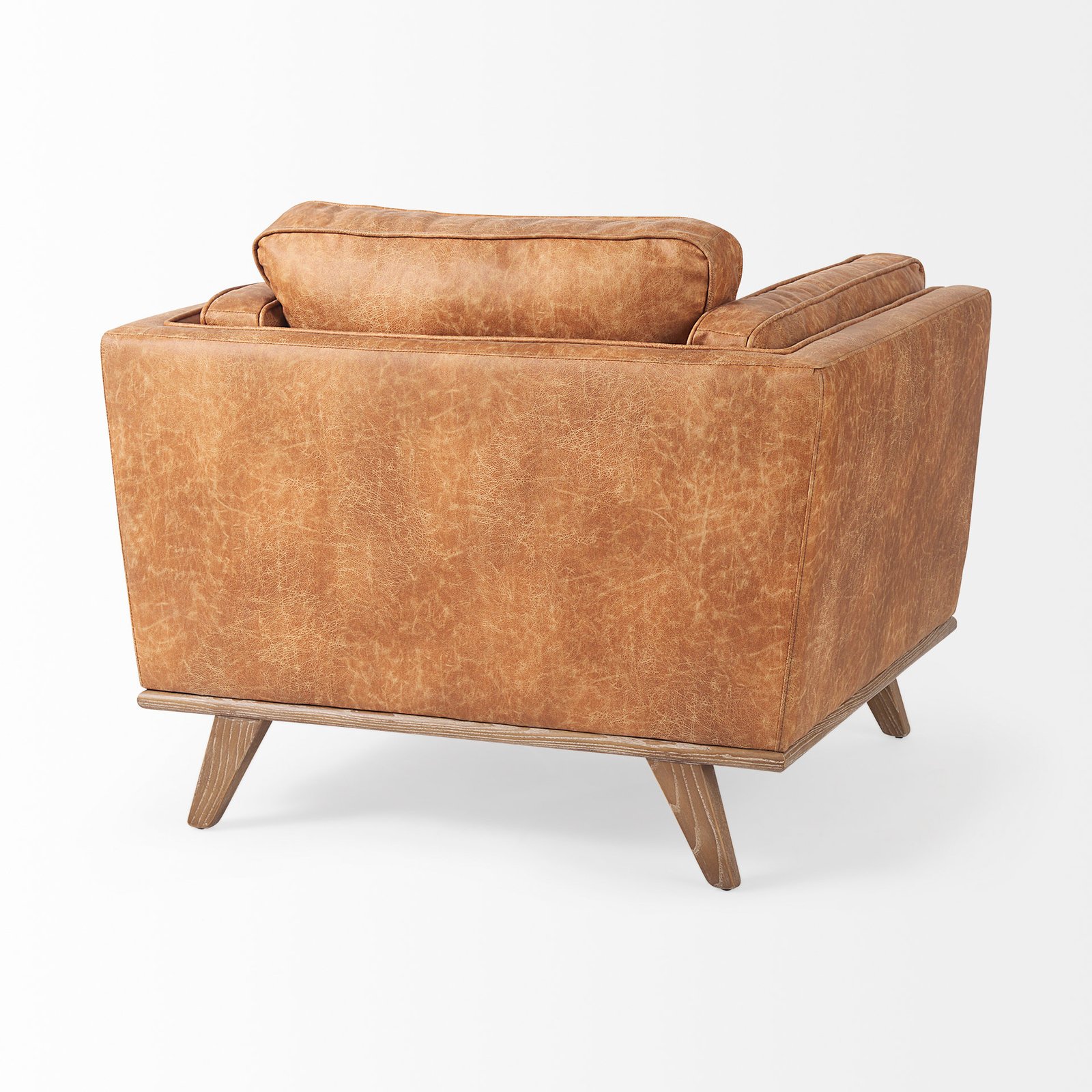 Brooks 41.7L x 34.8W x 33.5H Cognac Brown Faux Leather Chair W/ Medium Brown Wooden Legs - Image 5
