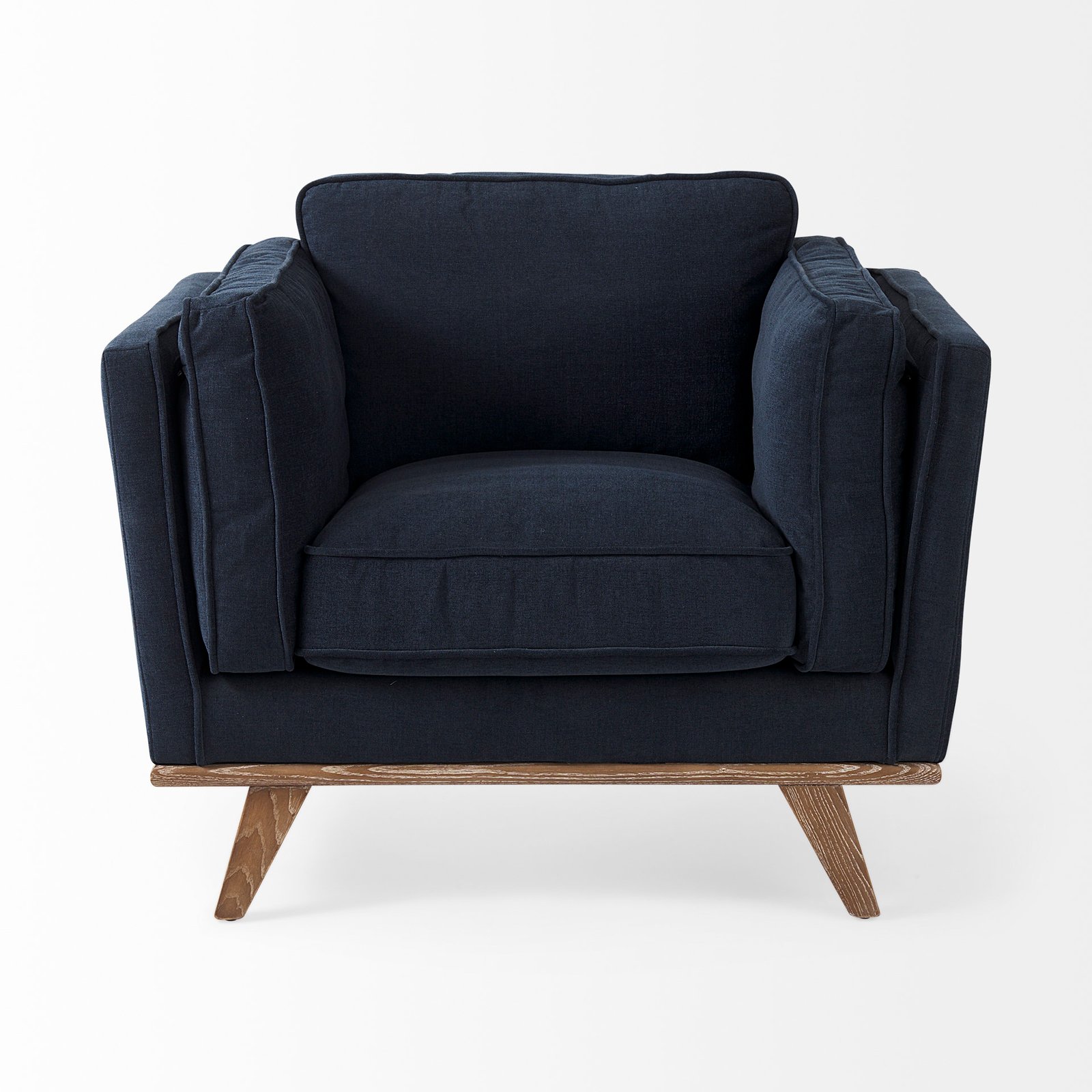 Brooks 41.7L x 34.8W x 33.5H Navy Blue Fabric Chair W/ Medium Brown Wooden Legs - Image 2