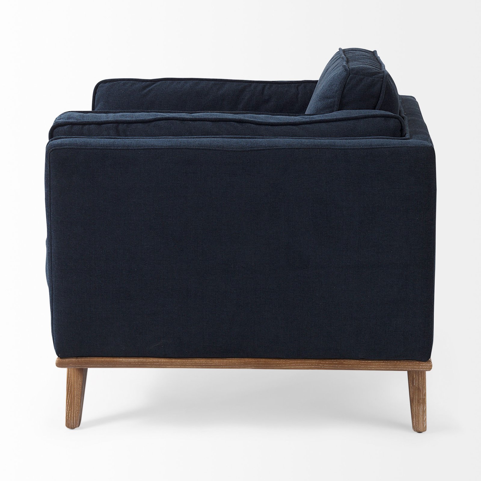 Brooks 41.7L x 34.8W x 33.5H Navy Blue Fabric Chair W/ Medium Brown Wooden Legs - Image 3